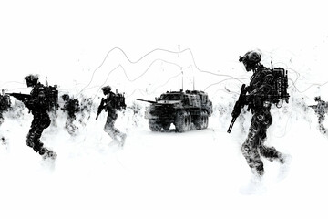 Fototapeta premium Modern Military Warfare Combat - Advanced Battlefield Strategy