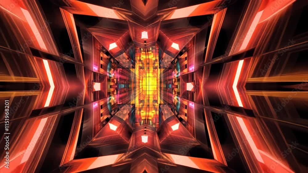 Poster vibrant abstract tunnel of lights and reflections colorful digital design with depth and movement, s