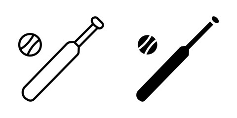 Cricket equipment icon. Sport game sign. Bat and ball pictogram.