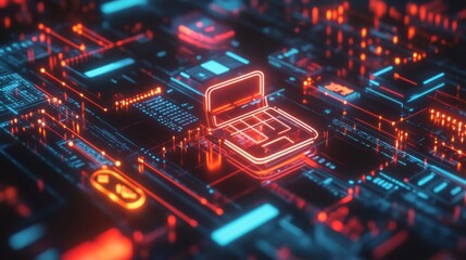 Obraz premium Futuristic Laptop Design on Circuit Board - Abstract Technology Art