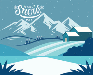 Obraz premium World snow day. Greeting card design, card, banner, background, poster template. 19th January. Holiday concept.
