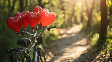 Romantic Bicycle Ride in a Sunlit Forest Path
