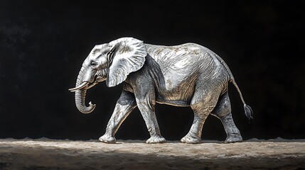 Fototapeta premium 16. Side profile of a silver elephant walking gracefully along a dry riverbed