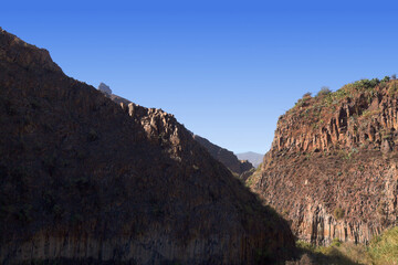 Fototapeta premium Gran Canaria, landscape of the central part of the island, Las Cumbres, ie The Summits, Caldera de Tejeda in geographical center of the island, Ravine Barranco de Tejeda