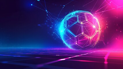 Obraz premium An abstract futuristic representation of a data network, with vibrant lights and geometric patterns illustrating technology and global communication.