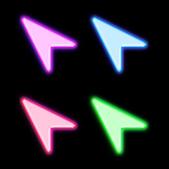 Arrow set icon neon glowing cut-out isolated on a black background