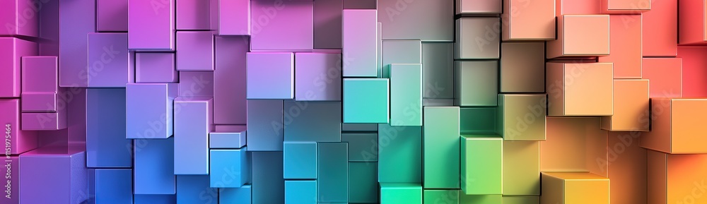 Poster 3d render of a colorful geometric pattern background with abstract shapes and rainbow color