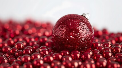 red christmas balls on snow