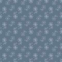 Doodle seamless pattern with snowflakes with bow color. Hand drawn illustration.