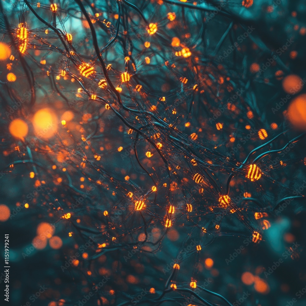Poster an abstract representation of glowing lights intertwined with dark branches.