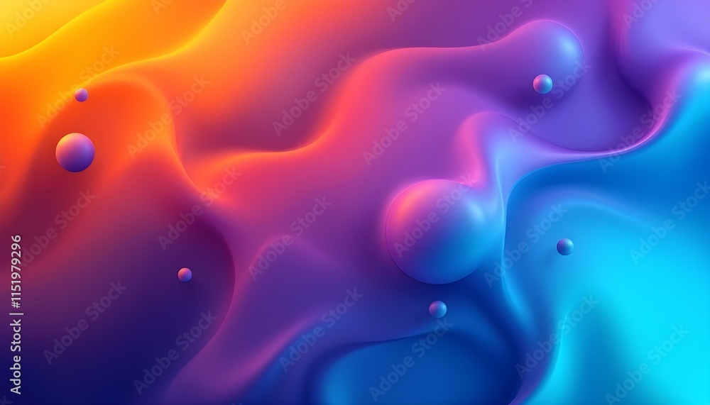 Fototapete Gradient background with turquoise metaball shape, morphing, colorful drops, and 3d background. Abstract 3d liquid color background. Abstract colorful gradient background with fluid shapes
