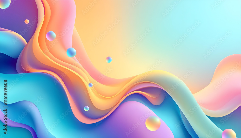 Leinwandbilder Gradient background with turquoise metaball shape, morphing, colorful drops, and 3d background. Abstract 3d liquid color background. Abstract colorful gradient background with fluid shapes
