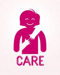 Beloved woman with care hands of a lover or friend hugging her around from behind, vector icon logo or illustration in simplistic symbolic style.