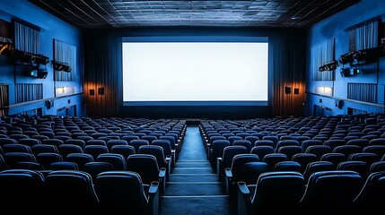 Empty Movie Theater with Blank Screen
