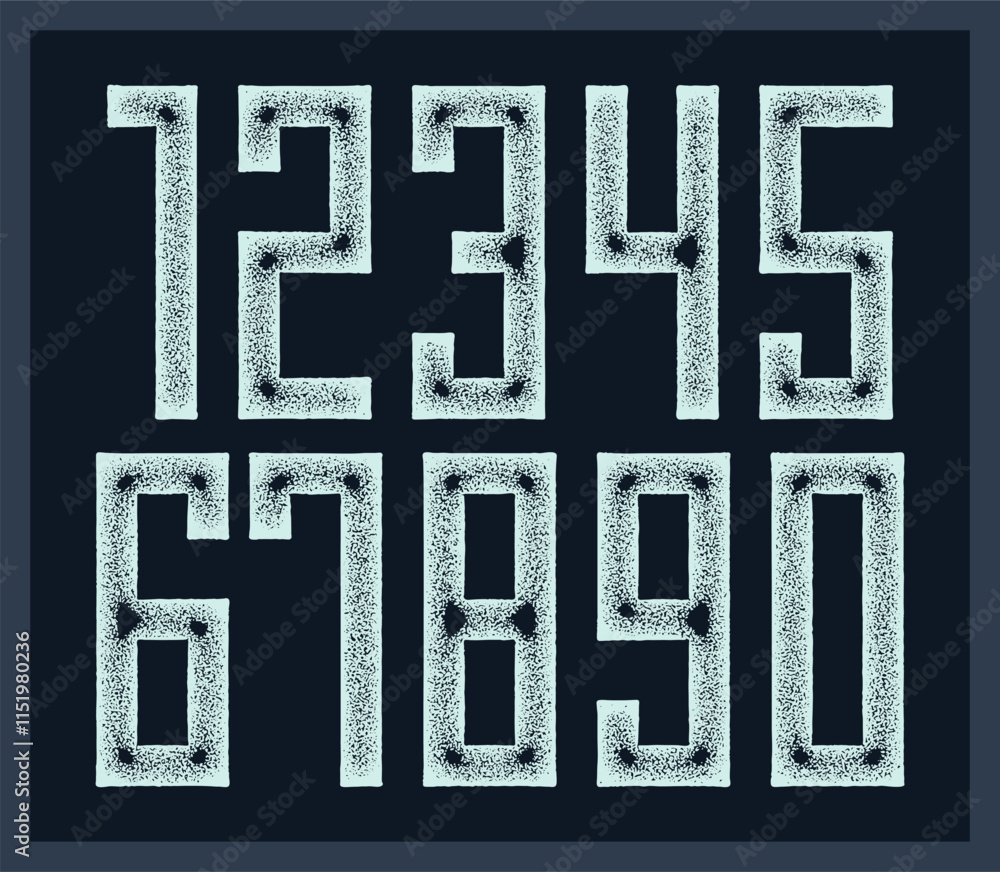 Poster minimal geometric cyberpunk numbers, vector numerals in geometry minimalist square style, future tec