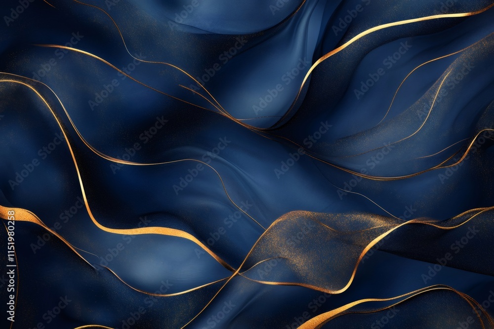 Wall mural flowing golden lines create an elegant dynamic visual on dark blue background