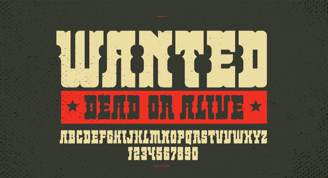 Massive serif font in American style, wild west saloon and western vector typography for logo creation, bold typeface in vintage America style, display font for posters and headlines.