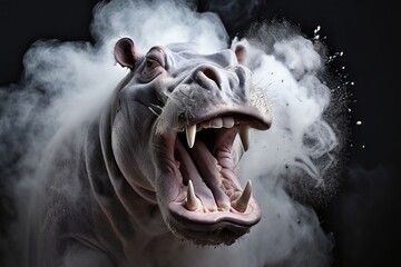 Obraz premium 50 hippo teeth a hippos teeth explode into a cloud of chalky whi