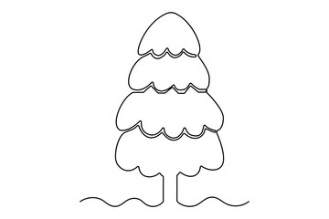 Winter tree Continuous one line drawing on white background. Vector illustration