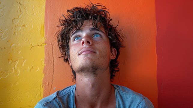  Insightful portrait series featuring a 22-year-old man conveying a variety of emotions against solid-colored backdrops