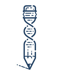 Pencil with DNA strand vector simple linear icon, science biotechnology line art symbol, biology research and solutions.