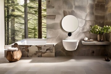 53 nature inspired a bathroom with a natural stone wall and a mi