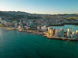 Spectacular coastline of Calpe at sunset. Beautiful panoramic view of all region. Luxury...