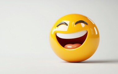 Fototapeta premium A laughing emoji with tears of joy, holding its stomach in laughter, placed on a plain white background 