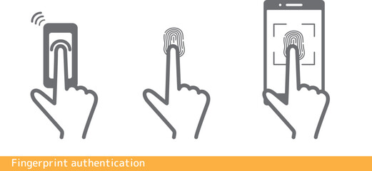 Fototapeta premium 指紋認証の人差し指イラストセット 銀行 スマホ 携帯電話