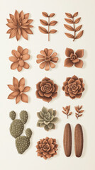 Beautiful collection of cacti and succulents in earthy tones, perfect for decor