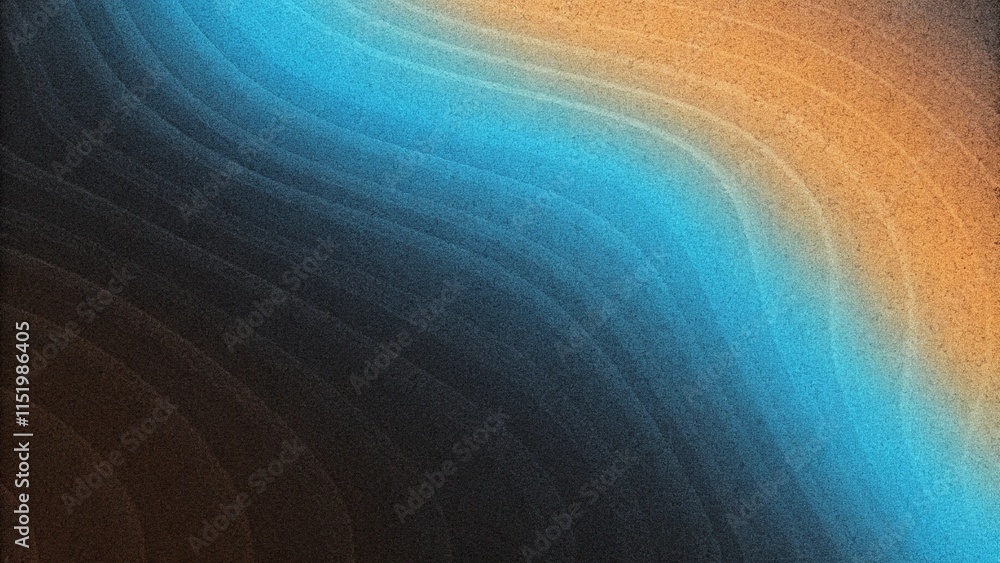 Poster grainy blue orange black background, abstract color gradient wave shape noise texture poster header 