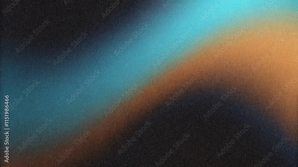 Poster grainy blue orange black background, abstract color gradient wave shape noise texture poster header 