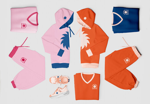 Apparel Mockup Bundle with Hoodies, Jogging Pants, T-Shirts, and Shoes