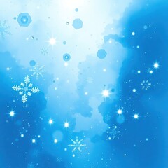 Dazzling hues of blue blend seamlessly in this winter backdrop, adorned with delicate snowflakes and sparkling stars, evoking a serene, magical ambiance