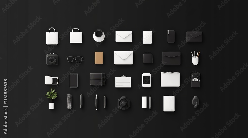 Poster intriguing textured display, a black wall adorned with various objects, creating striking visual com