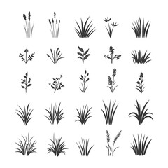 A Collection Of Black And White Grass Silhouettes