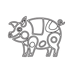 Cute Pig With coloring book pages picture,Pig line art,Pig outline drawing vector illustration,vector art