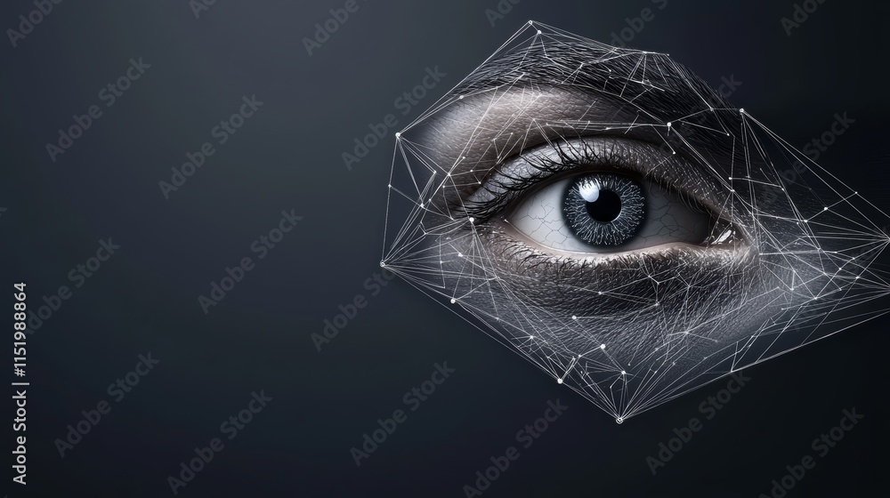 Poster closeup eye with intricate network of lines, a captivating visual representation of vision and conne