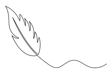 Bird feather continuous one line drawing of bird feather icon  Isolated on white background vector illustration
