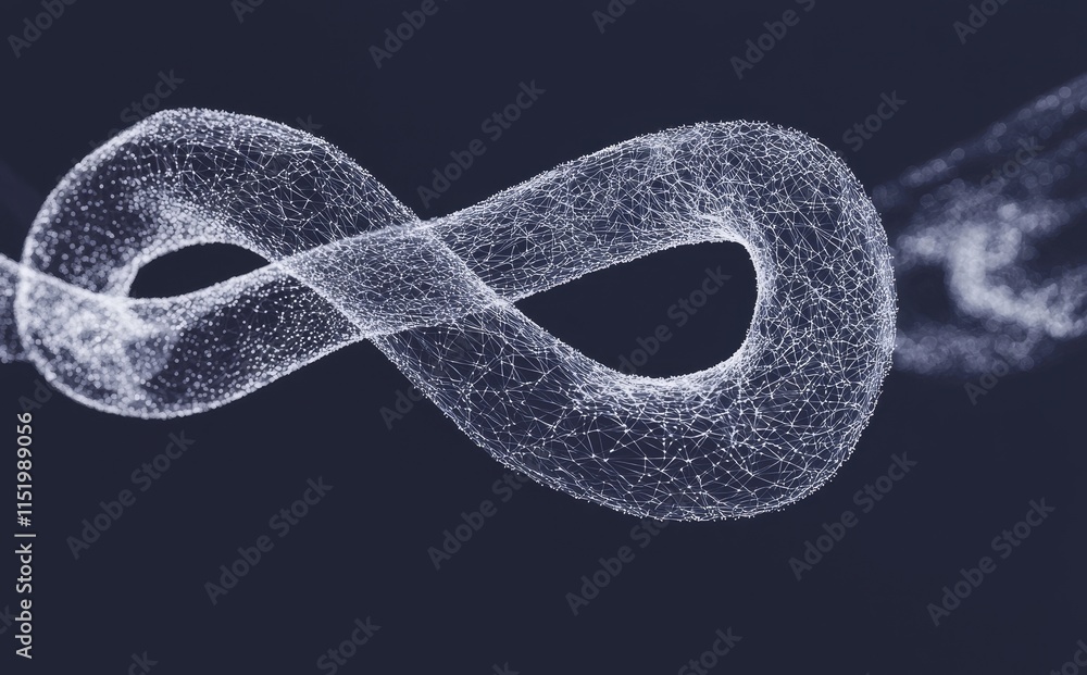 Poster a modern depiction of an infinity symbol using lines and triangles, with points forming a network on