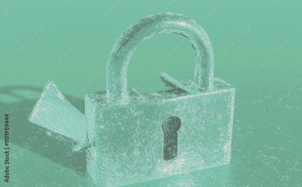 Poster the cyber unlock security concept is visualized through a lock symbol constructed from lines and tri