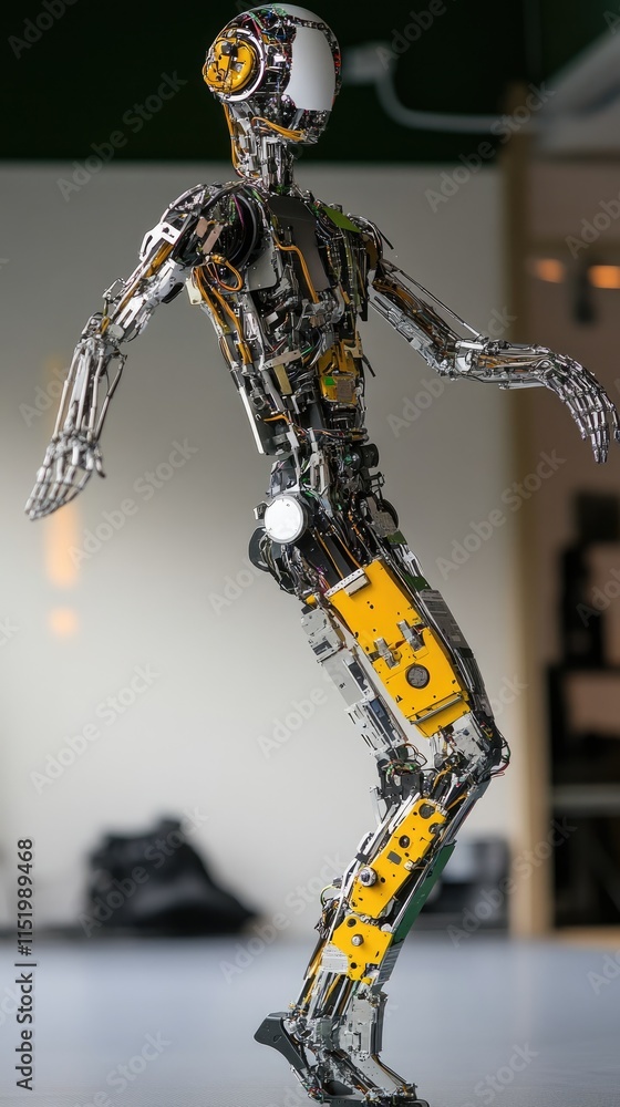 Poster a humanoid robot with a sleek design, showcasing advanced technology and robotics.