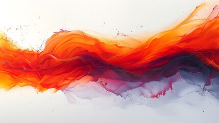 A flowing wave pattern in vibrant red and orange shades, set against a white background, creating a dynamic and fluid abstract design full of movement and energy