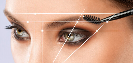 Permanent make-up for eyebrows of beautiful woman in beauty salon. Closeup beautician doing...