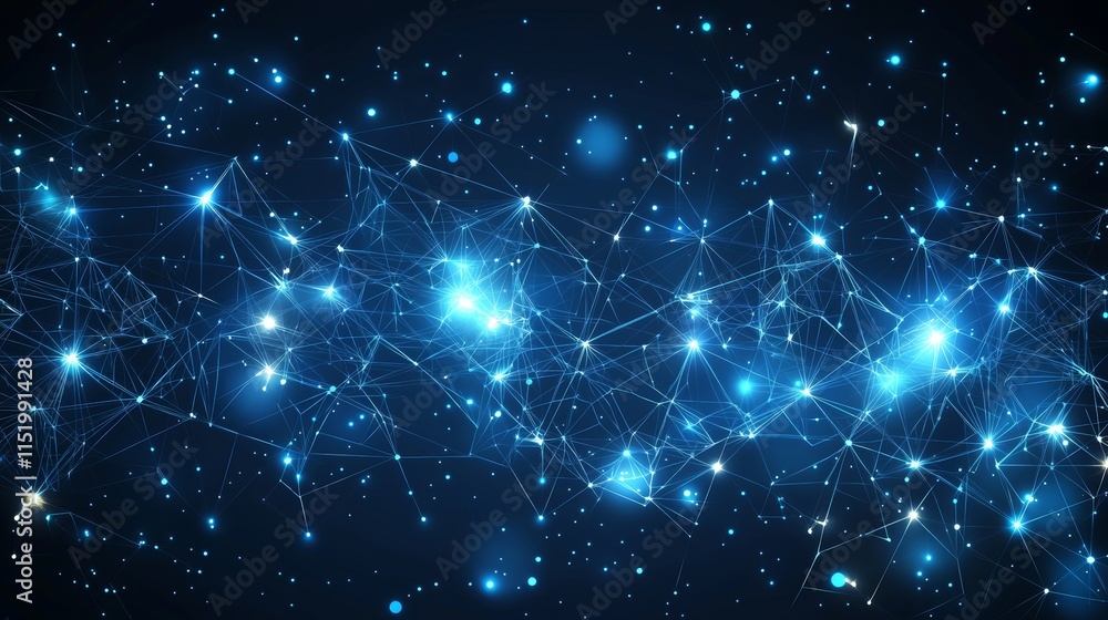 Poster an abstract futuristic illustration of data technology, showcasing a wave of particles with connecti