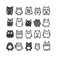 Collection Of 20 Adorable Hand Drawn Cartoon Cats With Different Expressions
