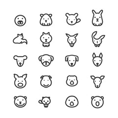 Collection Of 20 Animal Face Icons In Line Style