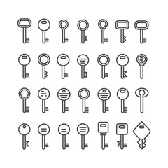 Collection Of 24 Different Key Icon Outlines