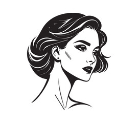 Set of stylized woman faces. Modern single line art. Woman beauty fashion concept, minimalistic style