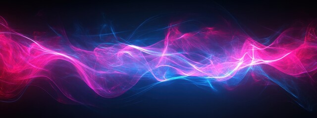 Fototapeta premium Cosmic Flow: Abstract artwork of vibrant pink and blue energy waves, creating a mesmerizing and dynamic visual. Perfect for tech, music, and fantasy projects. 